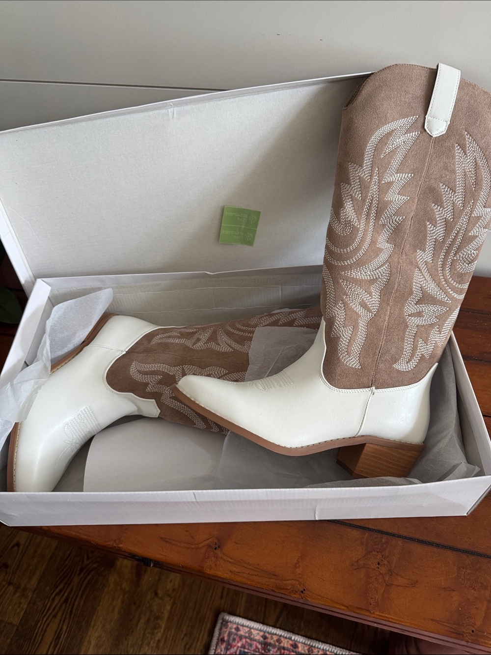 Never Worn Pink Lily Two-Tone Western Boots in White and Taupe